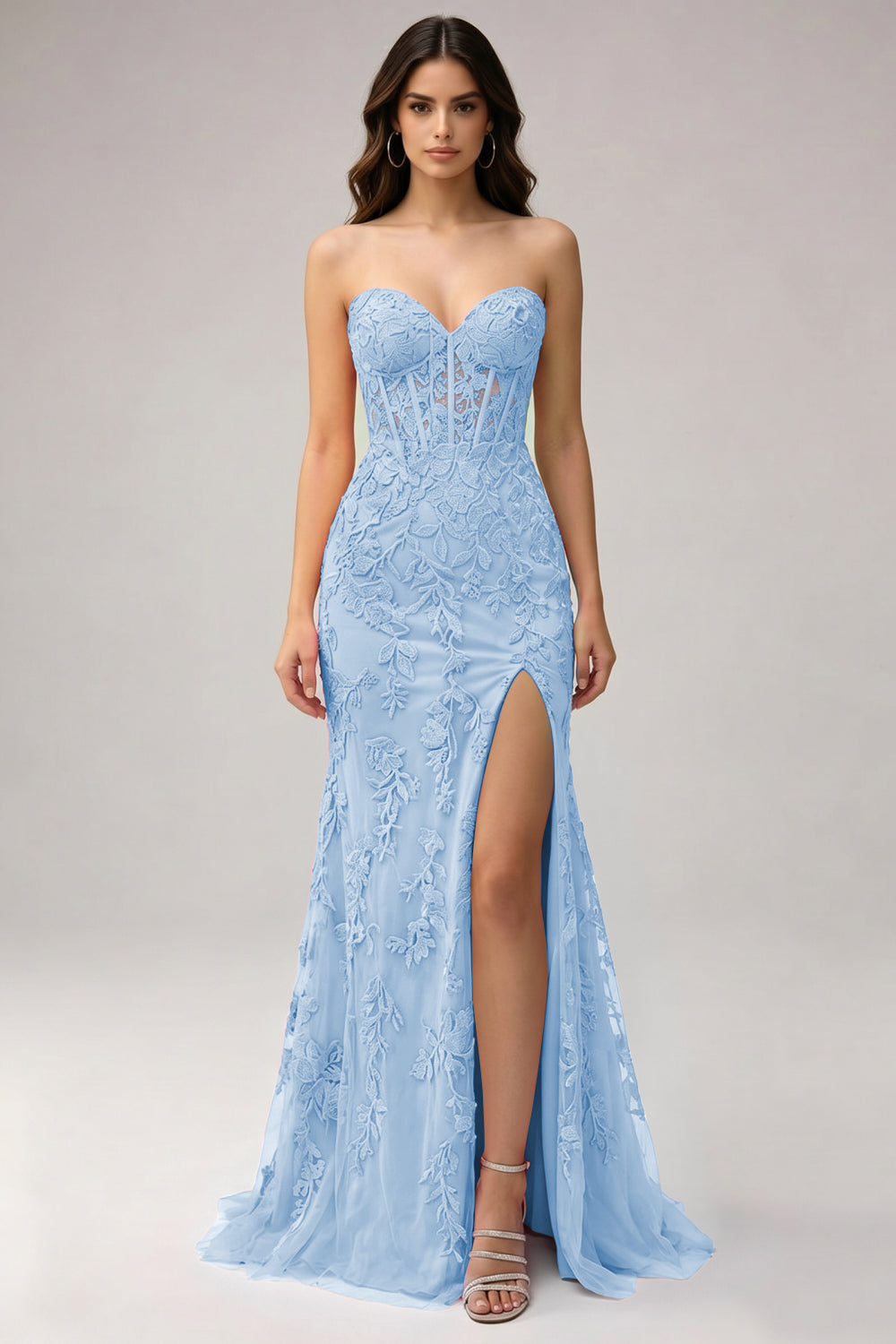 Pink Sweetheart Mermaid Appliqued Long Prom Dress with Slit