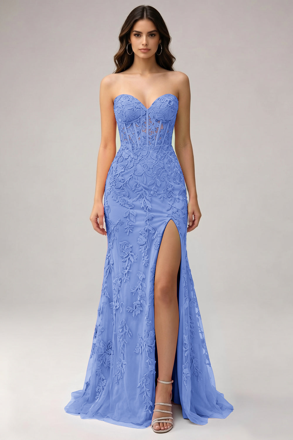 Pink Sweetheart Mermaid Appliqued Long Prom Dress with Slit