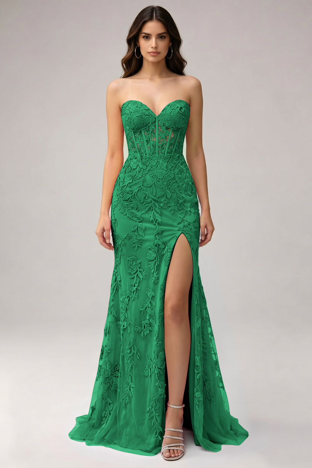 Pink Sweetheart Mermaid Appliqued Long Prom Dress with Slit