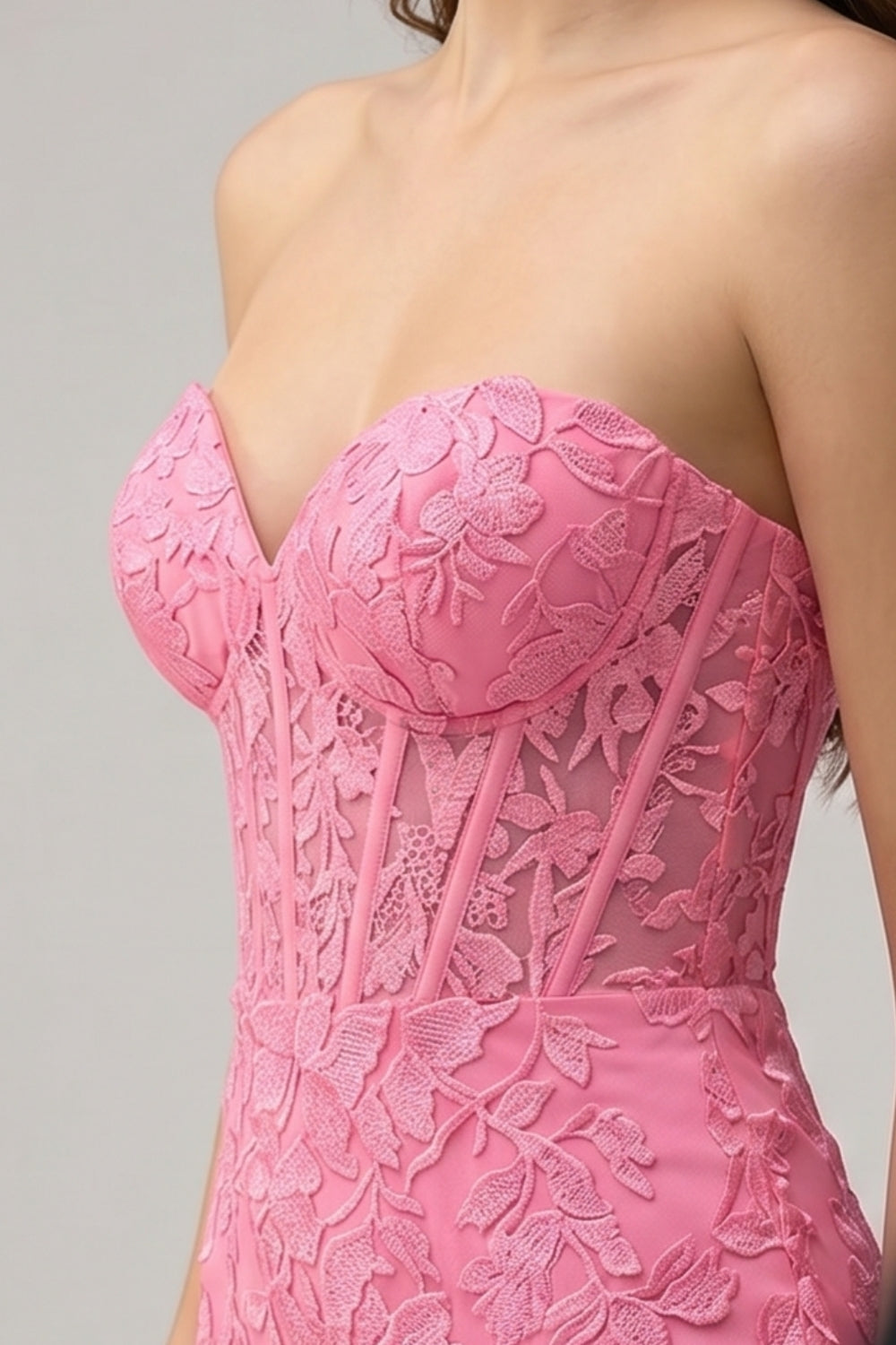 Pink Sweetheart Mermaid Appliqued Long Prom Dress with Slit