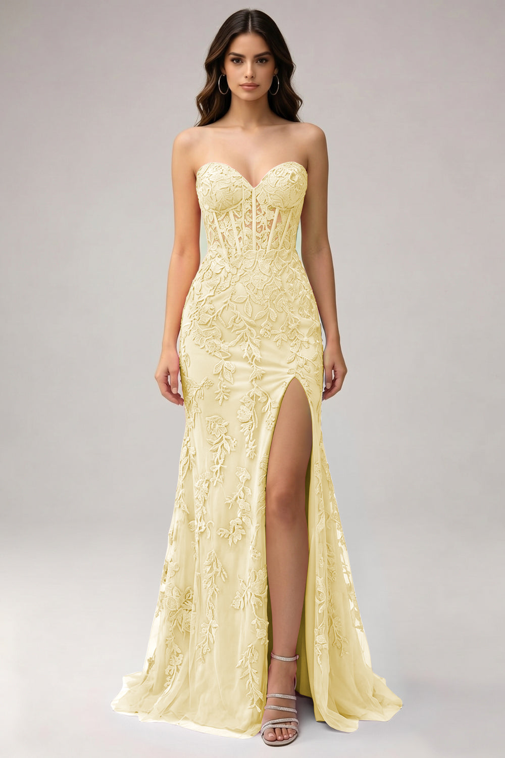 Pink Sweetheart Mermaid Appliqued Long Prom Dress with Slit