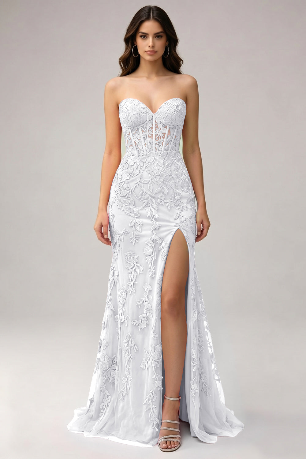 Pink Sweetheart Mermaid Appliqued Long Prom Dress with Slit
