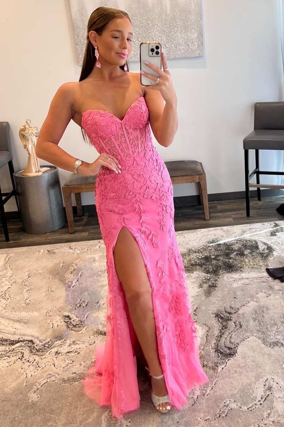 Black Sweetheart Mermaid Appliqued Long Prom Dress with Slit
