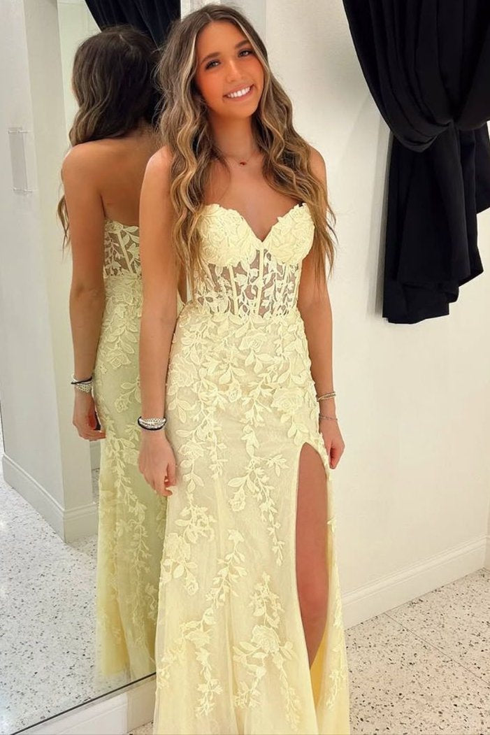 Black Sweetheart Mermaid Appliqued Long Prom Dress with Slit