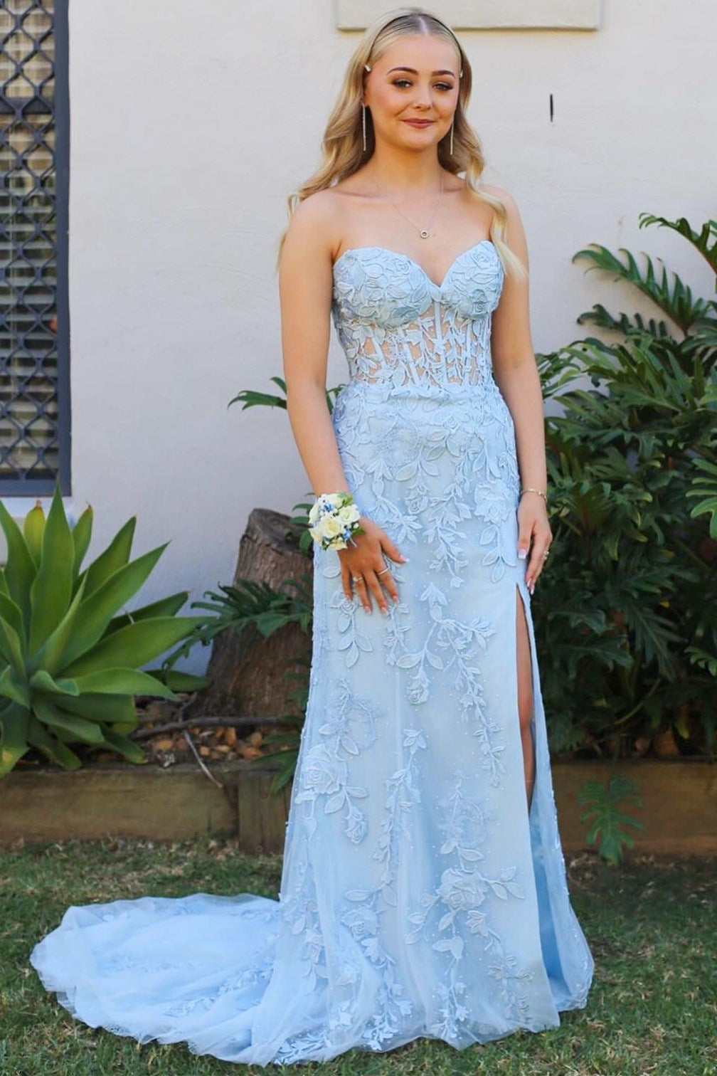 Black Sweetheart Mermaid Appliqued Long Prom Dress with Slit