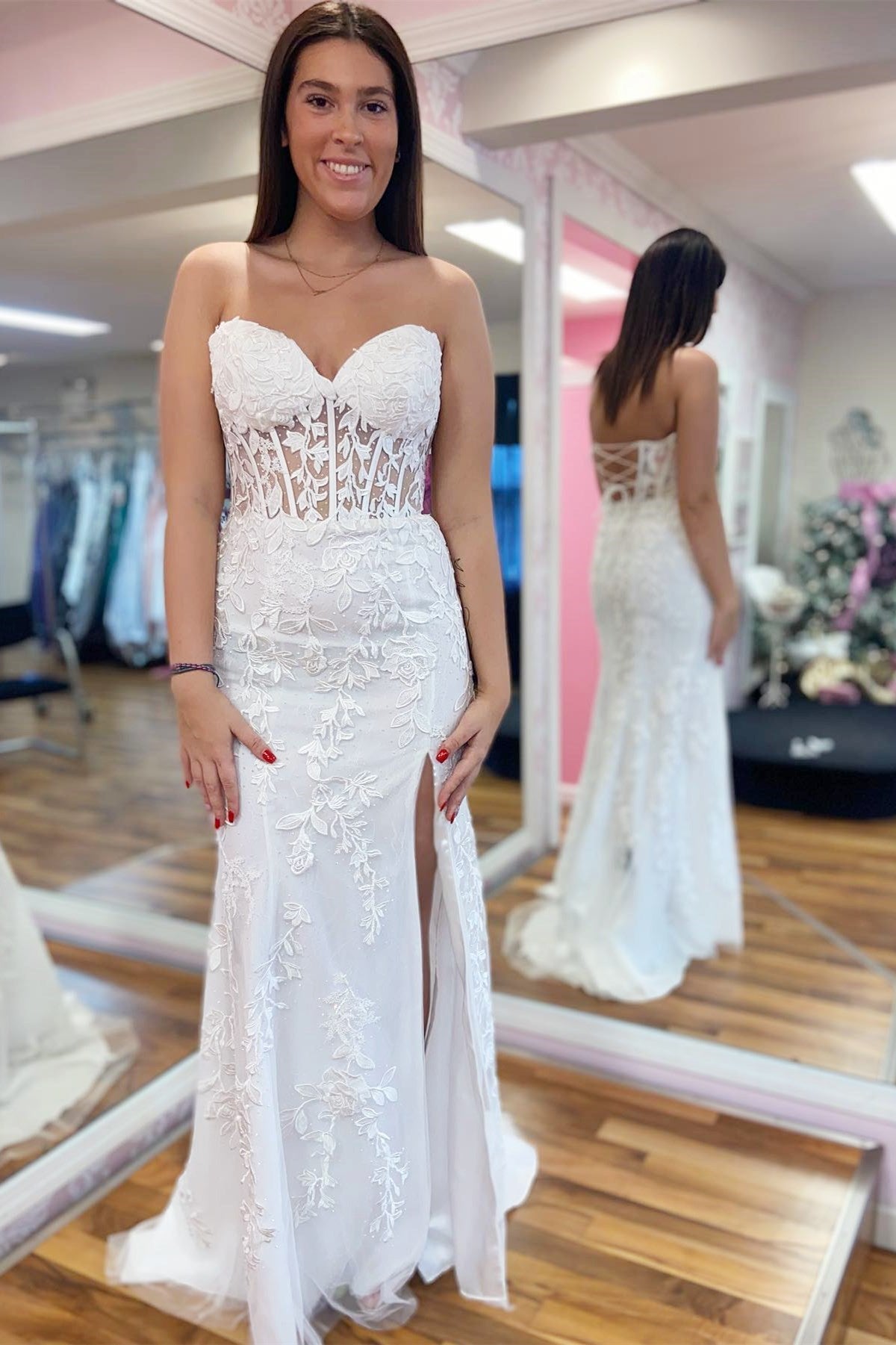 Black Sweetheart Mermaid Appliqued Long Prom Dress with Slit