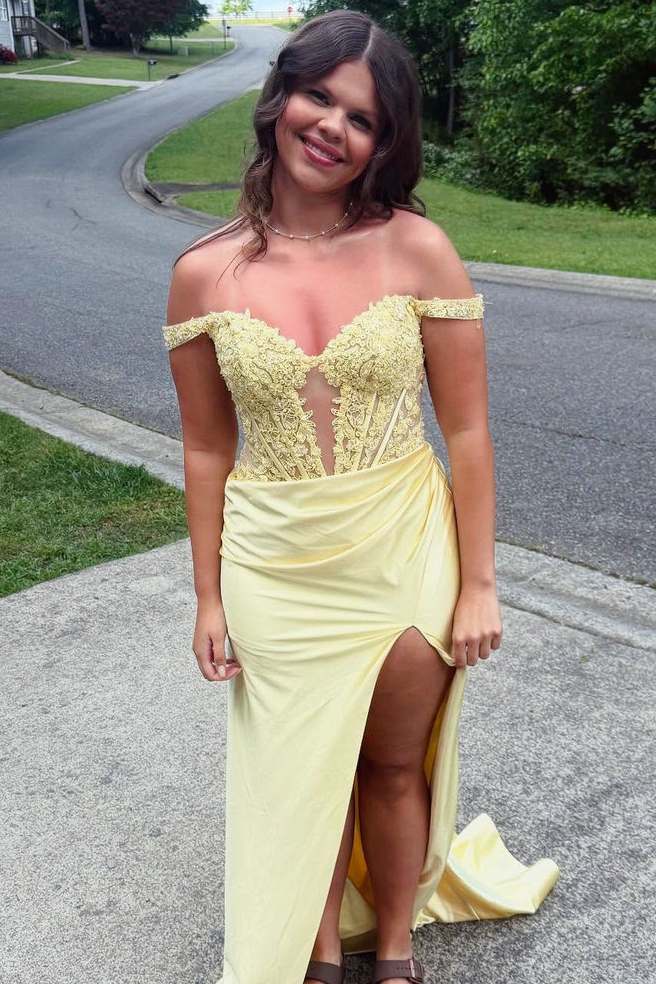 Pink Off-the-Shoulder Satin Mermaid Long Prom Dress with Appliques