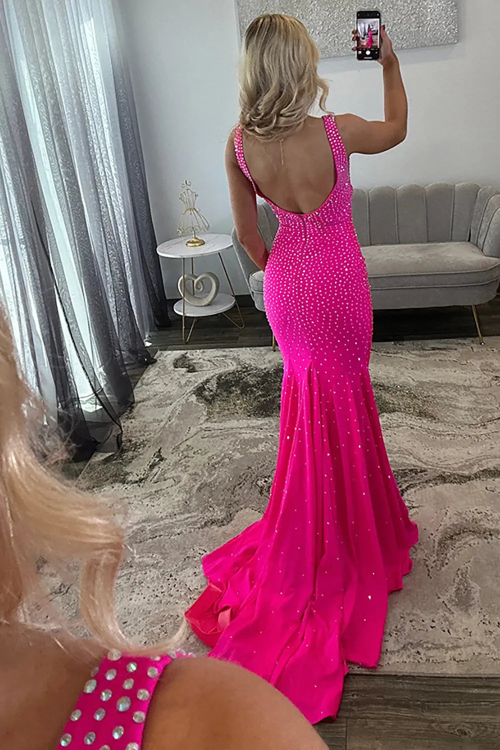Sparkly Turquoise Beaded Mermaid Long Prom Dress with Slit