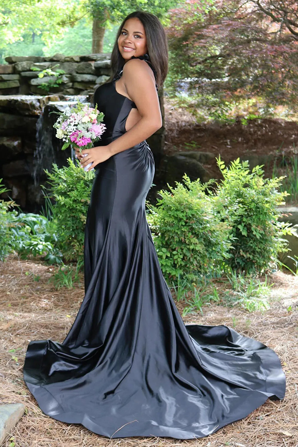 Red Spaghetti Straps Satin Mermaid Long Prom Dress with Slit