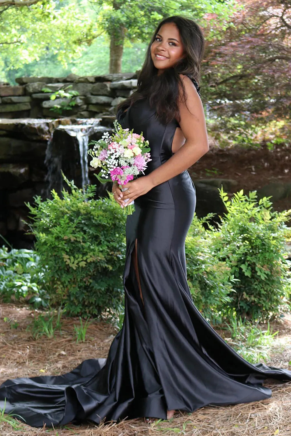 Red Spaghetti Straps Satin Mermaid Long Prom Dress with Slit