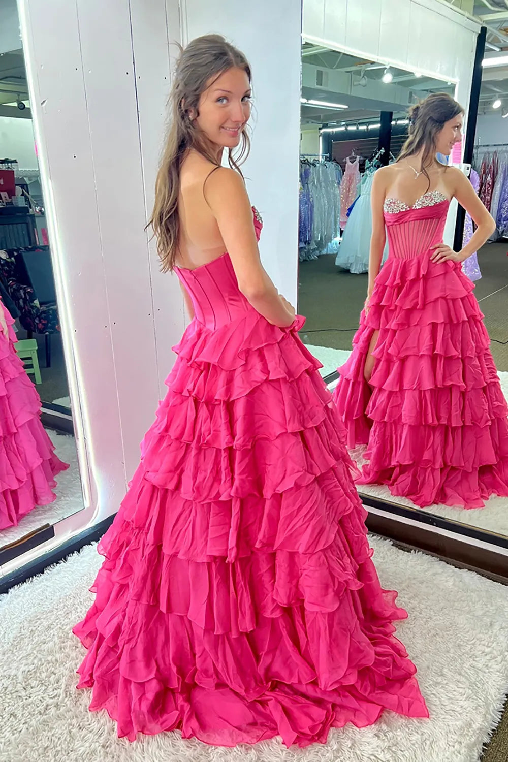 Black Sweetheart A-Line Chiffon Tiered Long Prom Dress with Beading