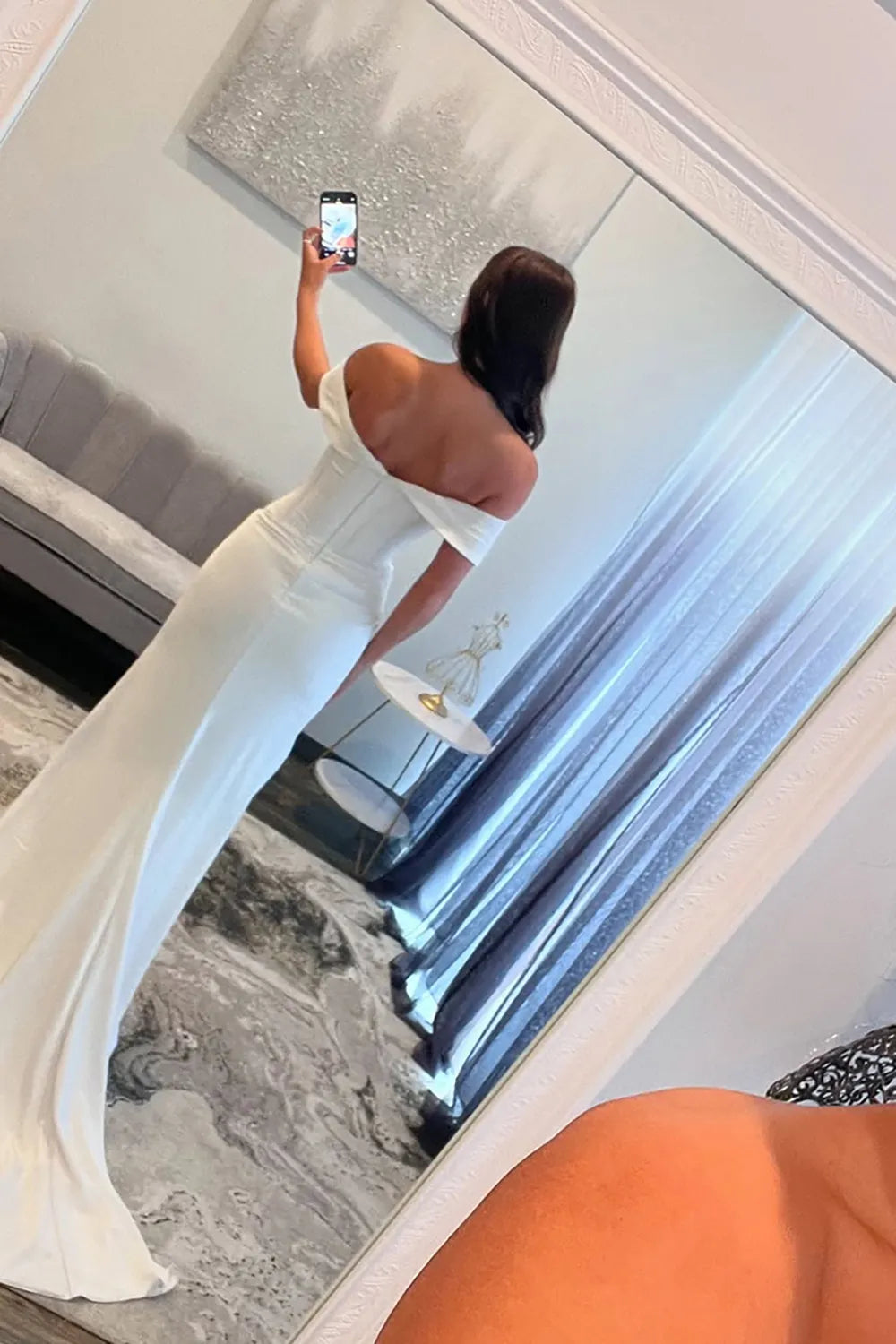 White Off-the-Shoulder Mermaid Long Prom Dress with Beading