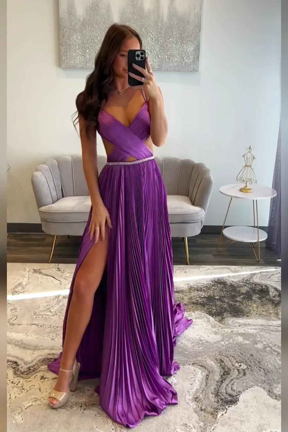 Hot Pink Spaghetti Straps A-Line Satin Long Prom Dress