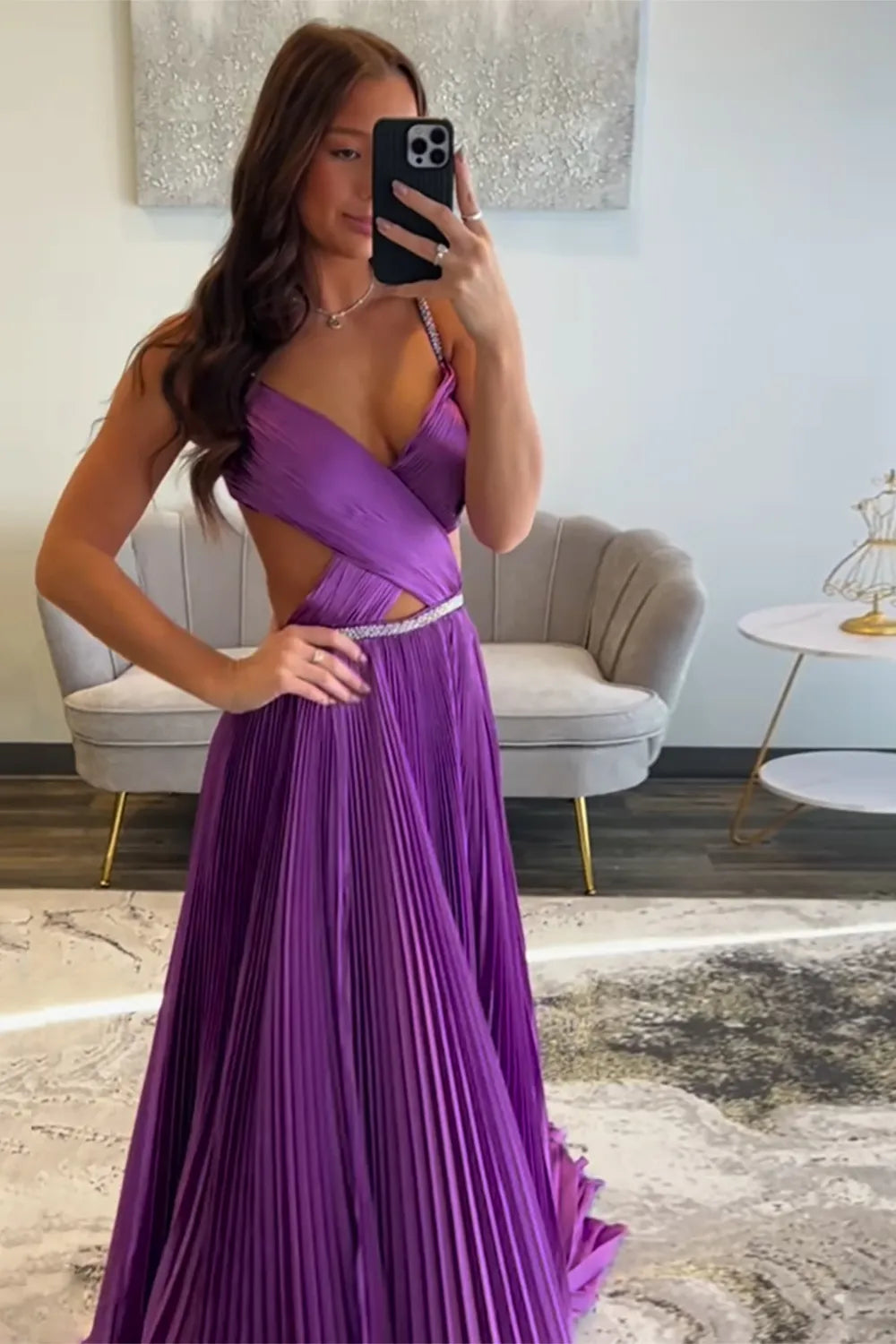 Hot Pink Spaghetti Straps A-Line Satin Long Prom Dress