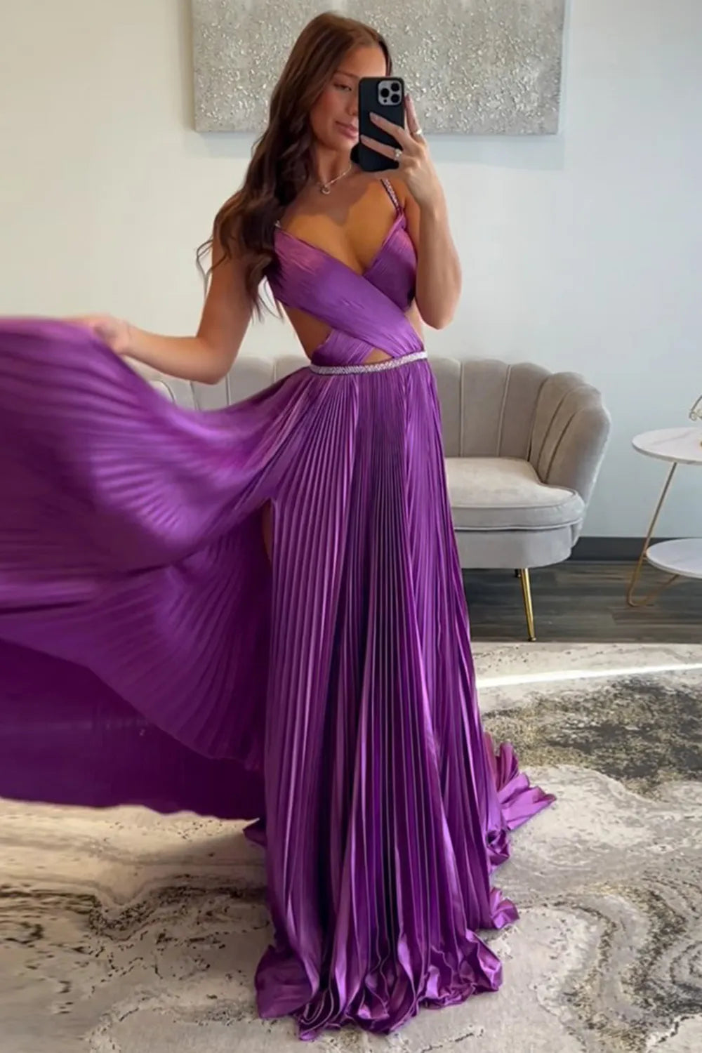 Hot Pink Spaghetti Straps A-Line Satin Long Prom Dress