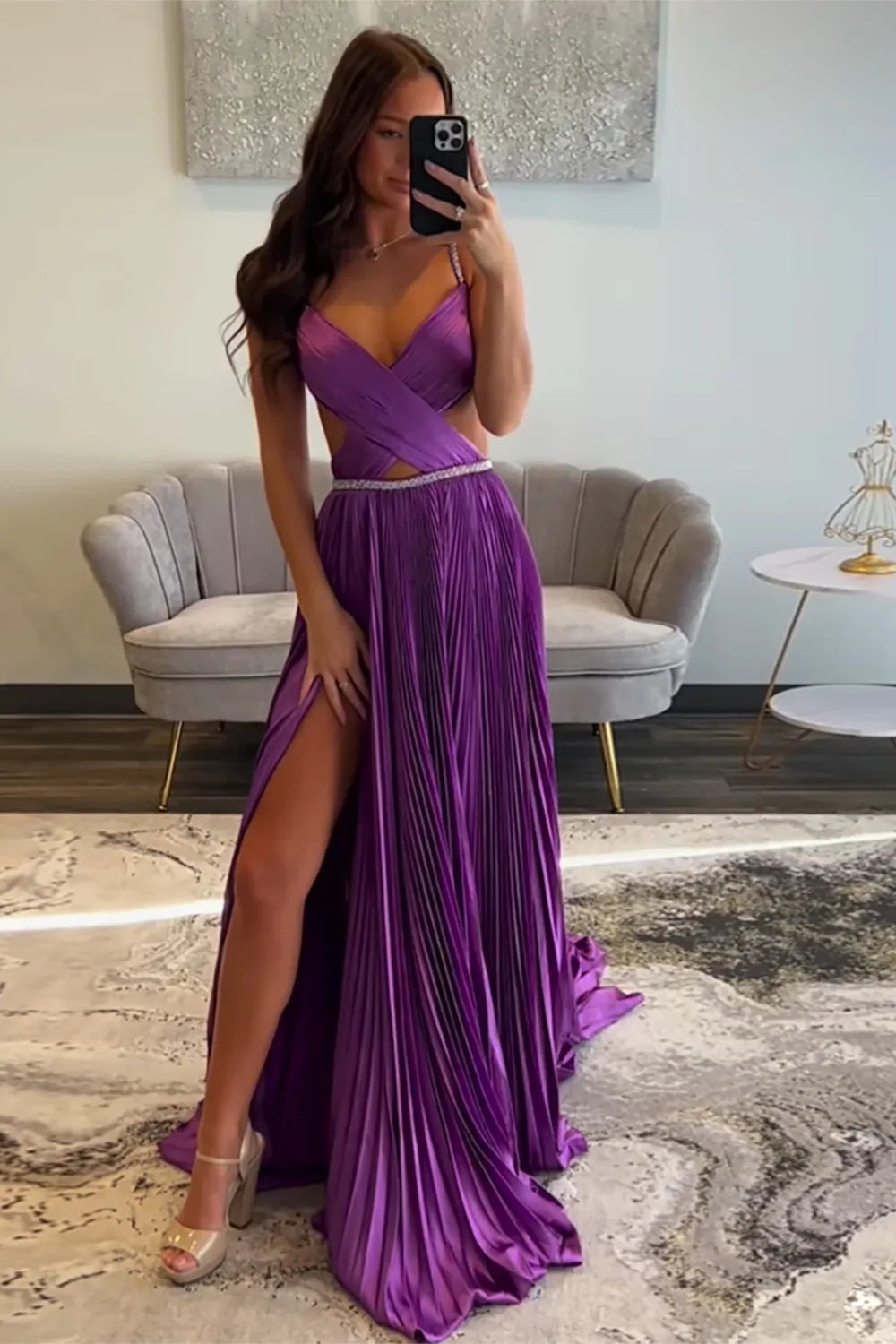 Hot Pink Spaghetti Straps A-Line Satin Long Prom Dress