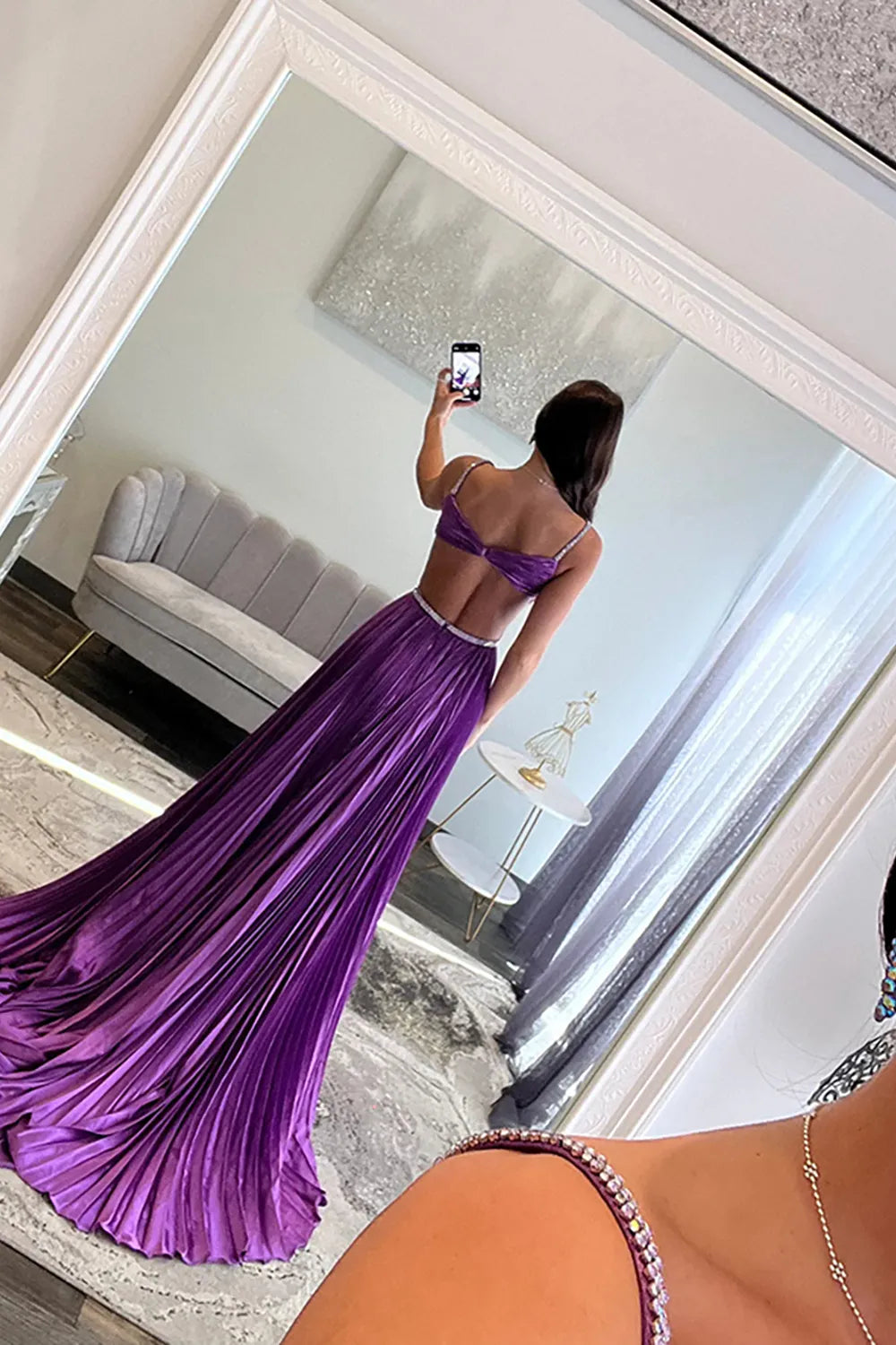 Hot Pink Spaghetti Straps A-Line Satin Long Prom Dress