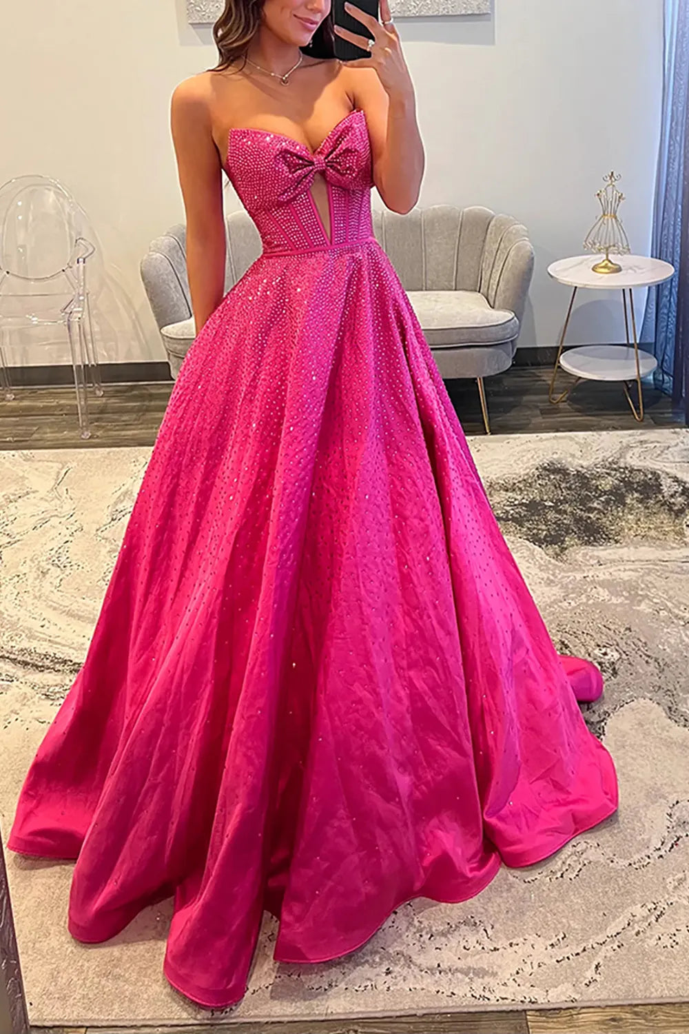 Sparkly Navy Sweetheart Beaded Long Prom Dress with Bow