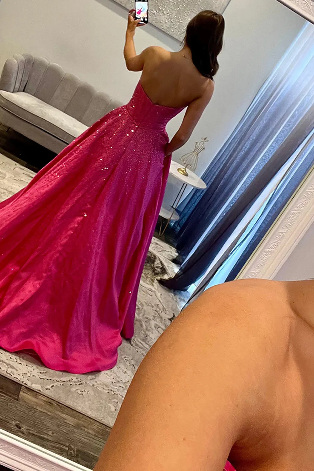 Sparkly Navy Sweetheart Beaded Long Prom Dress with Bow