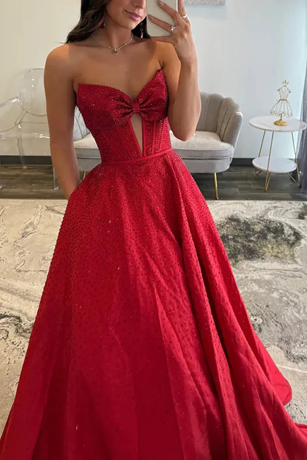 Sparkly Navy Sweetheart Beaded Long Prom Dress with Bow