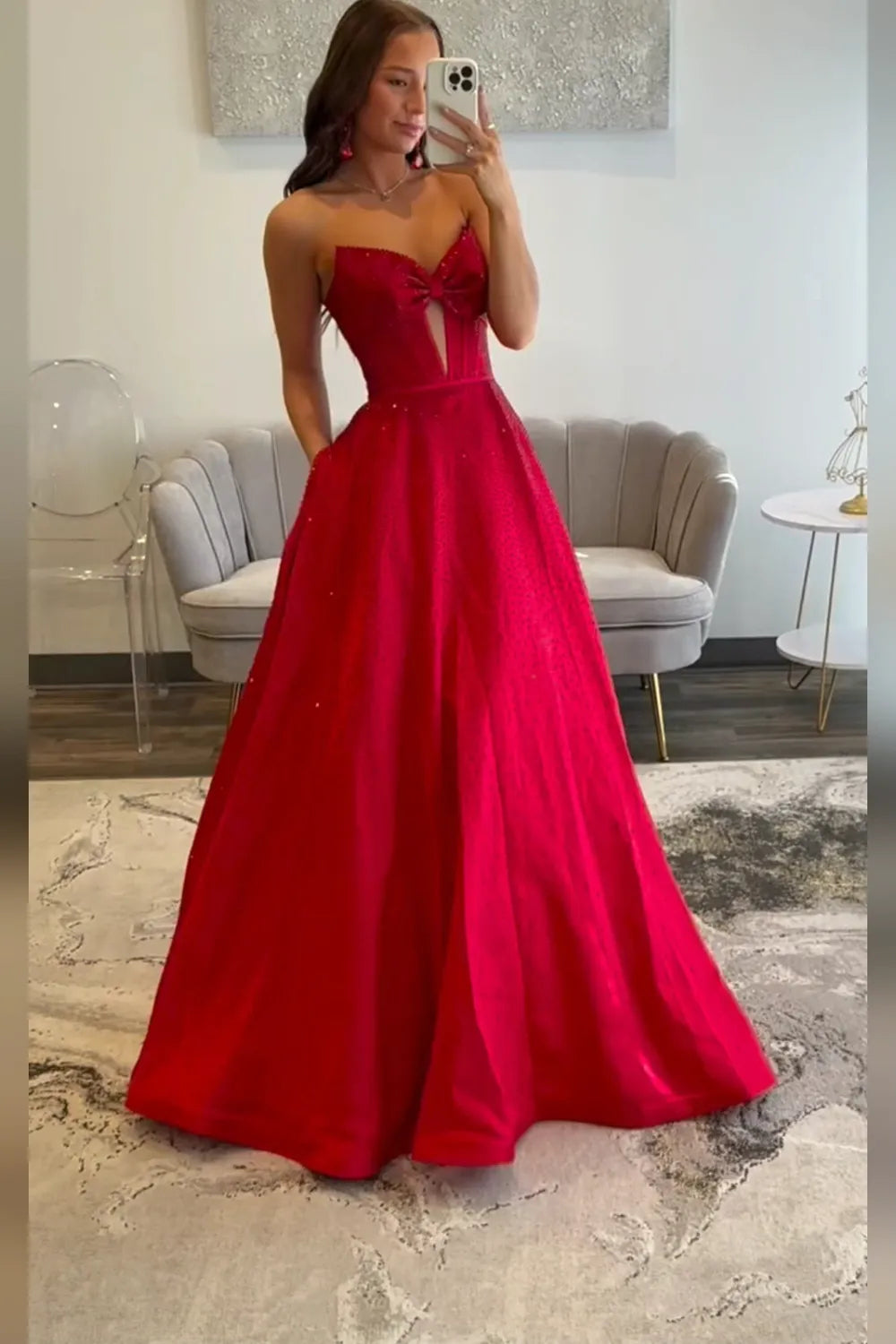 Sparkly Navy Sweetheart Beaded Long Prom Dress with Bow