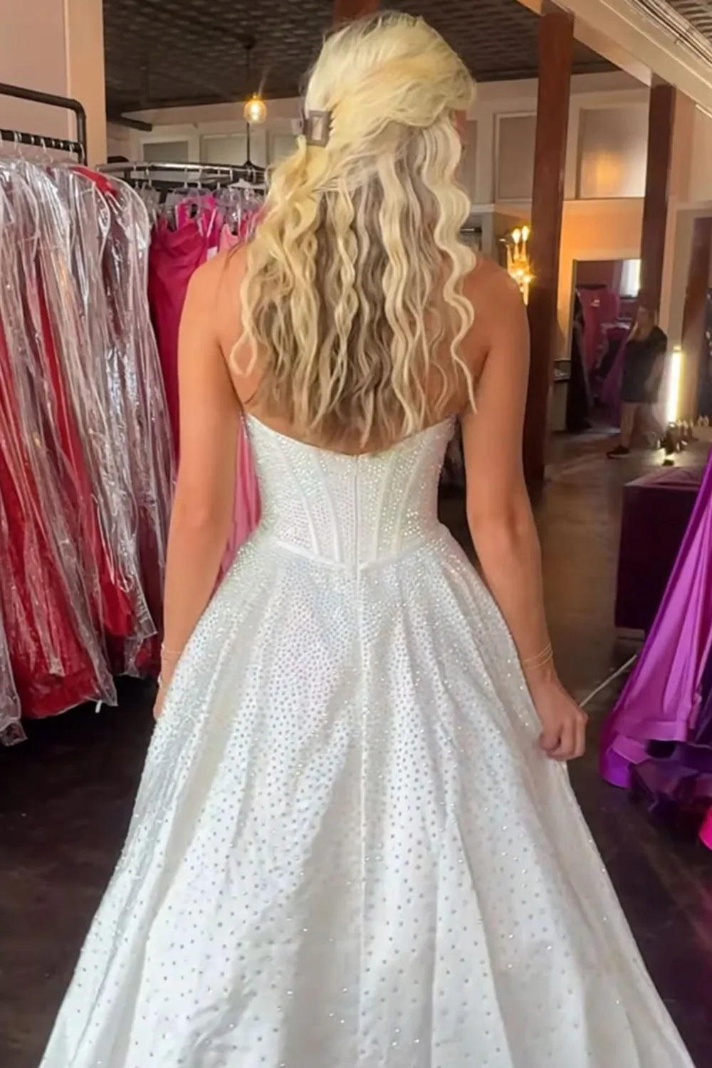Sparkly Navy Sweetheart Beaded Long Prom Dress with Bow
