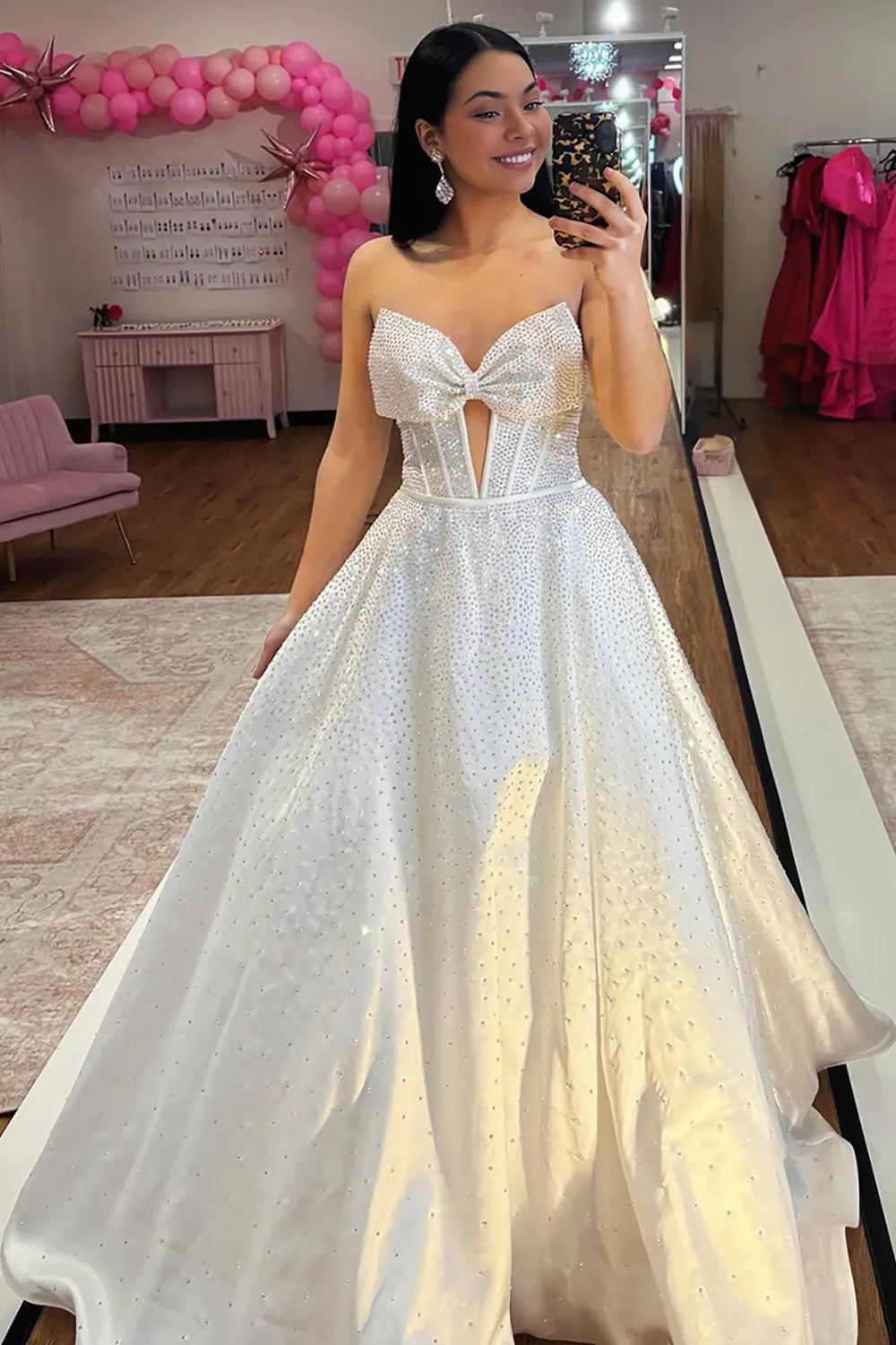 Sparkly Navy Sweetheart Beaded Long Prom Dress with Bow
