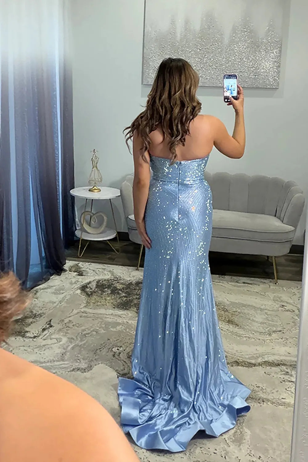 Sparkly Strapless Beaded Mermaid Long Prom Dress with Slit