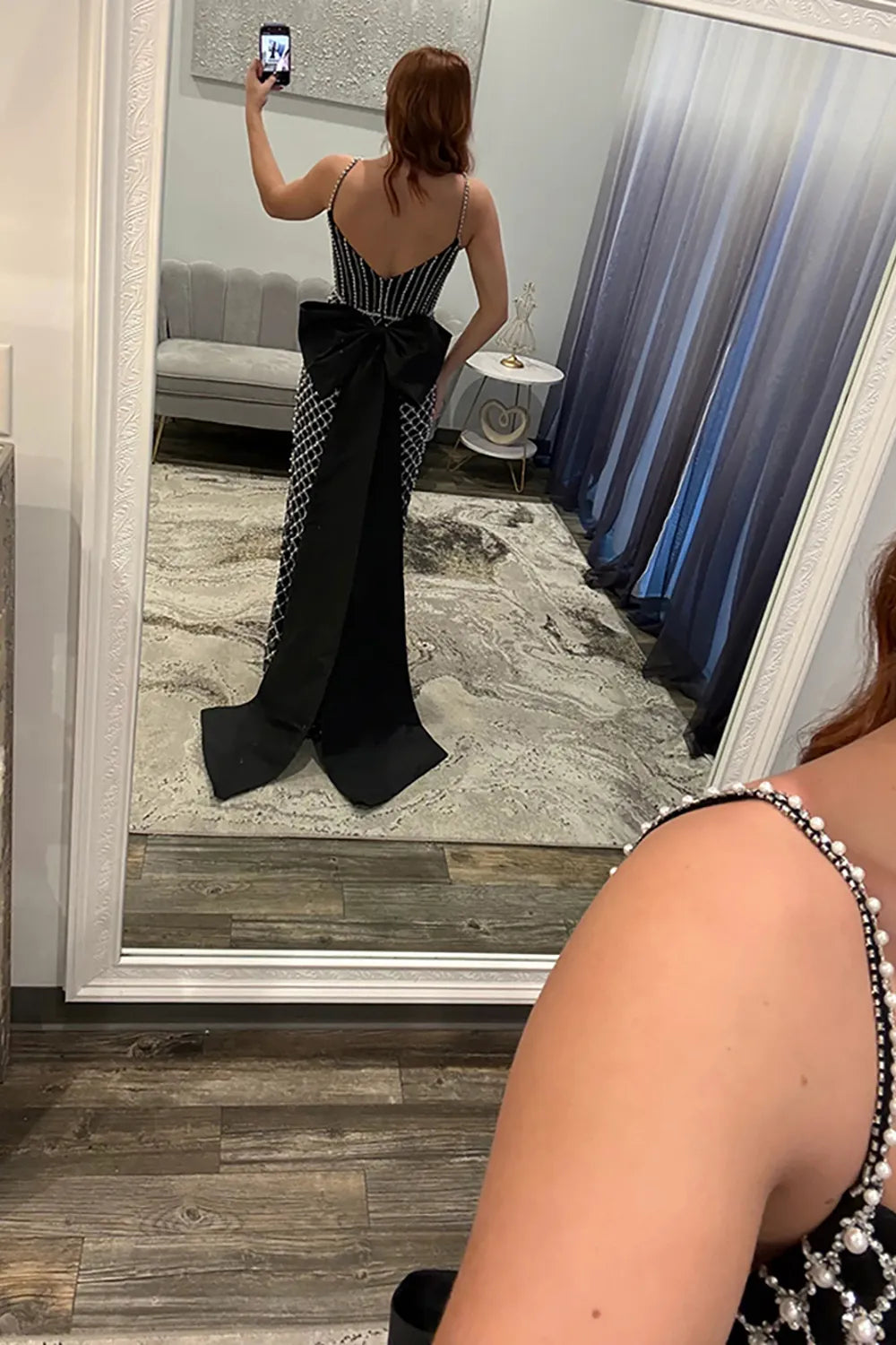 Sparkly Spaghetti Straps Mermaid Long Corset Prom Dress with Pearls