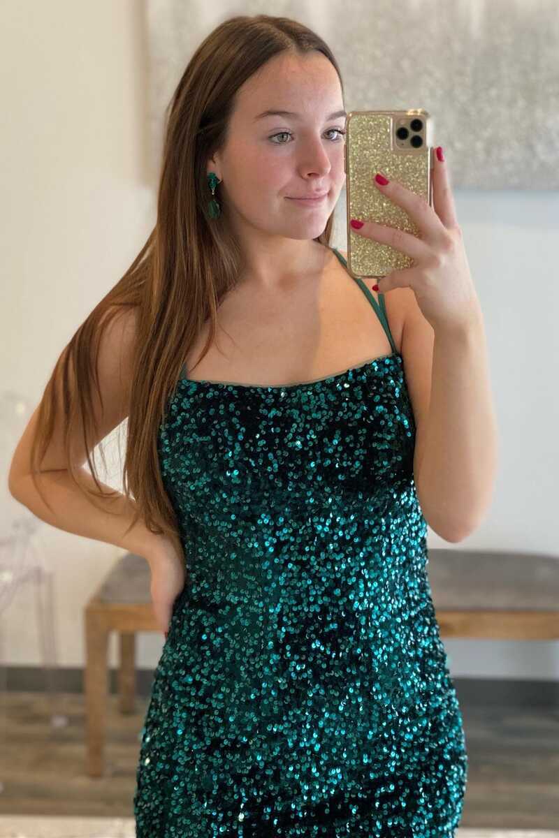 Sparkly Fuchsia Spaghetti Straps Sequin Mermaid Long Prom Dress