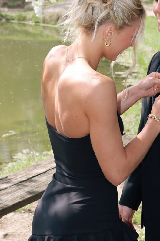 Black Strapless Mermaid Tiered Long Prom Dress with High Slit