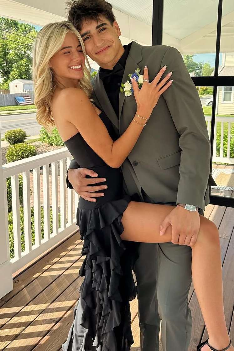Black Strapless Mermaid Tiered Long Prom Dress with High Slit