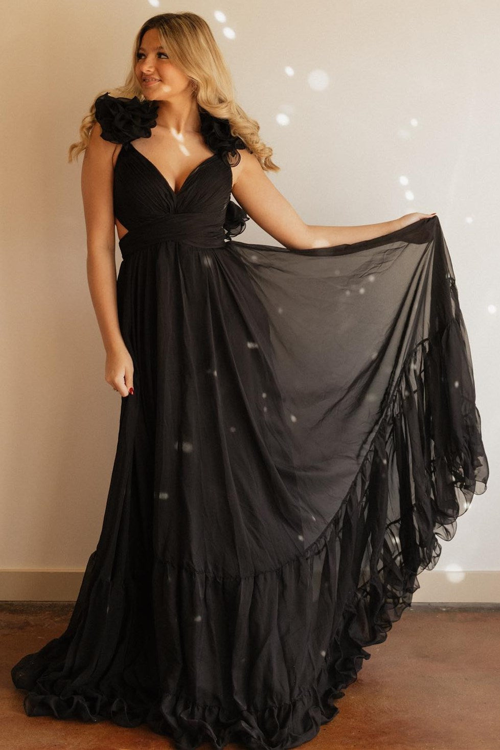 Sage V-Neck Chiffon A-Line Long Prom Dress with 3D Flowers