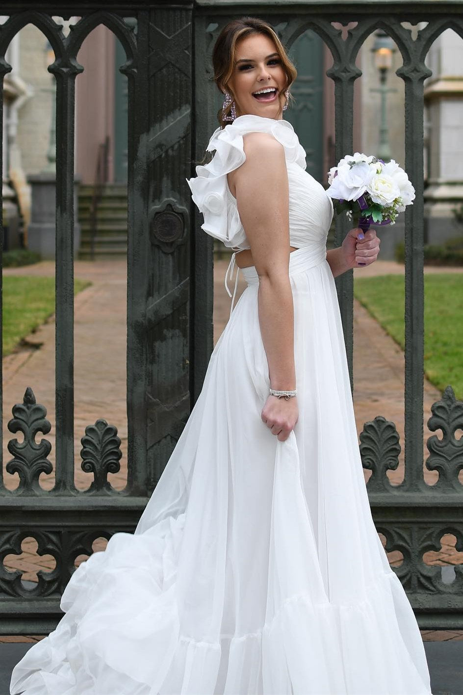 Sage V-Neck Chiffon A-Line Long Prom Dress with 3D Flowers