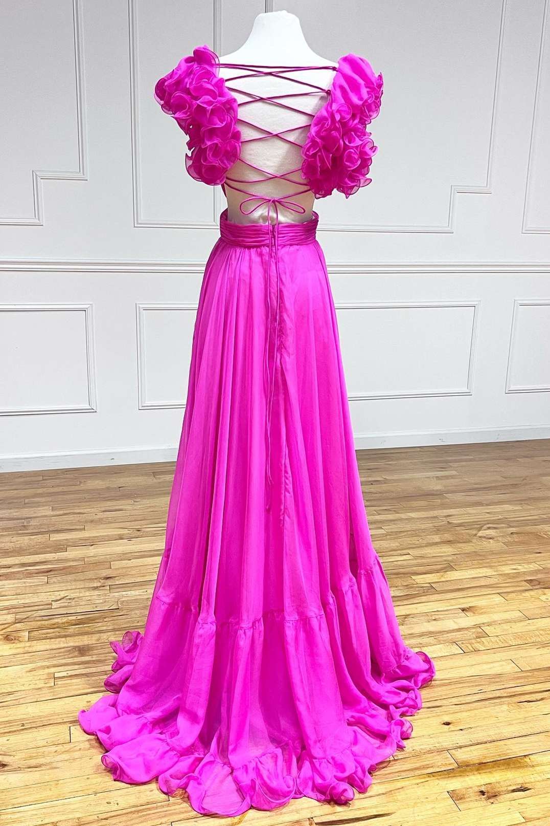 Sage V-Neck Chiffon A-Line Long Prom Dress with 3D Flowers
