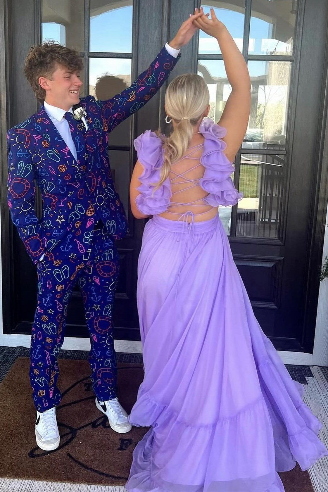 Sage V-Neck Chiffon A-Line Long Prom Dress with 3D Flowers
