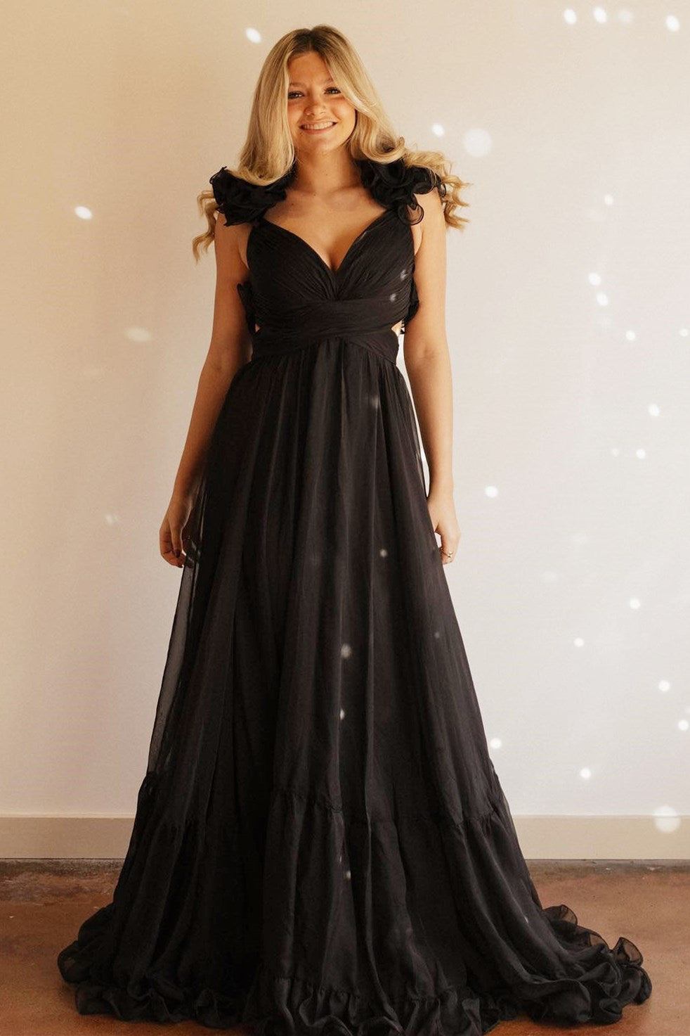 Sage V-Neck Chiffon A-Line Long Prom Dress with 3D Flowers