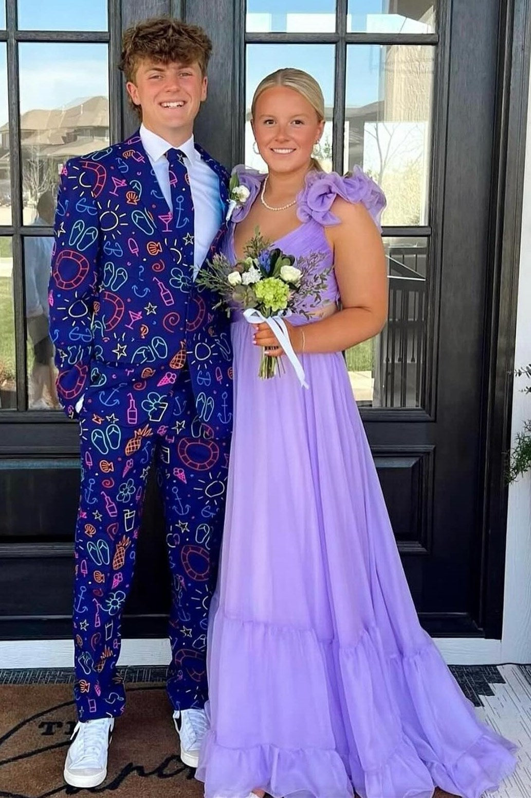 Sage V-Neck Chiffon A-Line Long Prom Dress with 3D Flowers