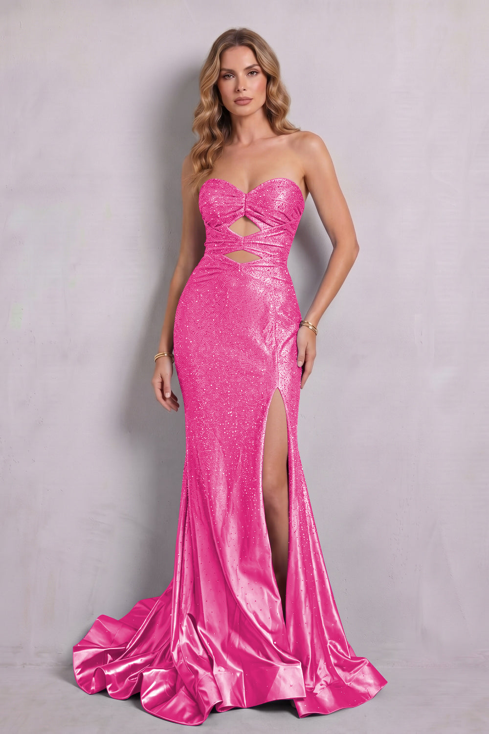 Glitter Lilac Beaded Sweetheart Mermaid Long Prom Dress with Slit