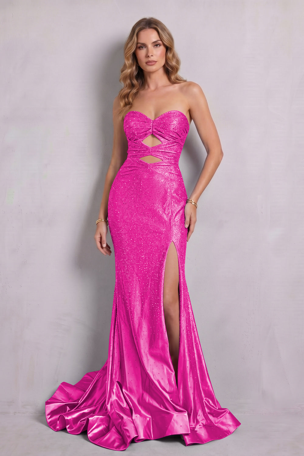 Glitter Lilac Beaded Sweetheart Mermaid Long Prom Dress with Slit