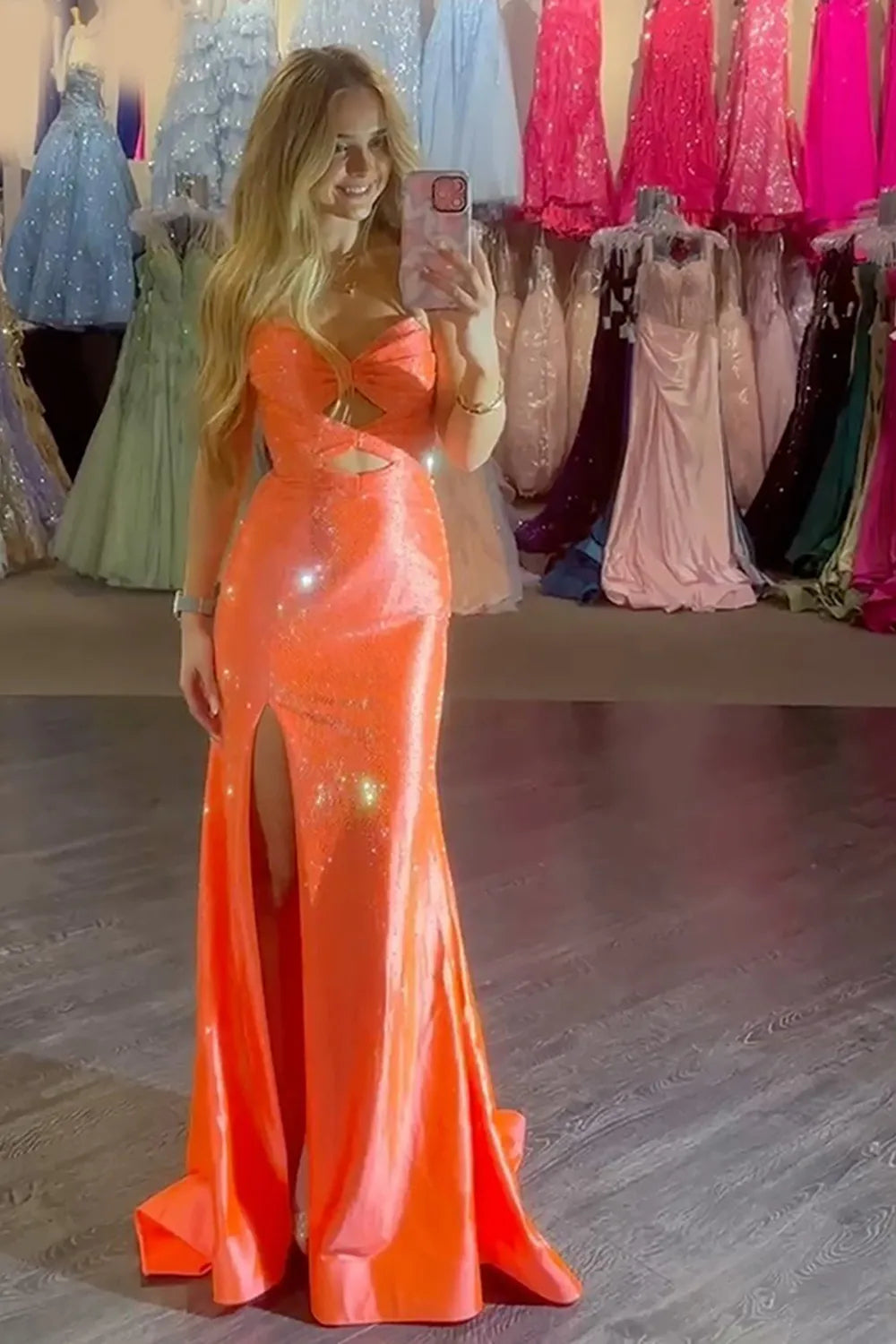 Sparkly Lilac Beaded Sweetheart Mermaid Long Prom Dress with Slit