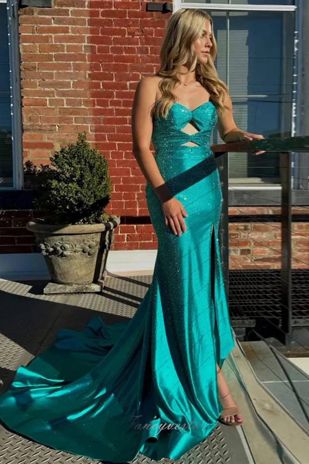 Sparkly Lilac Beaded Sweetheart Mermaid Long Prom Dress with Slit