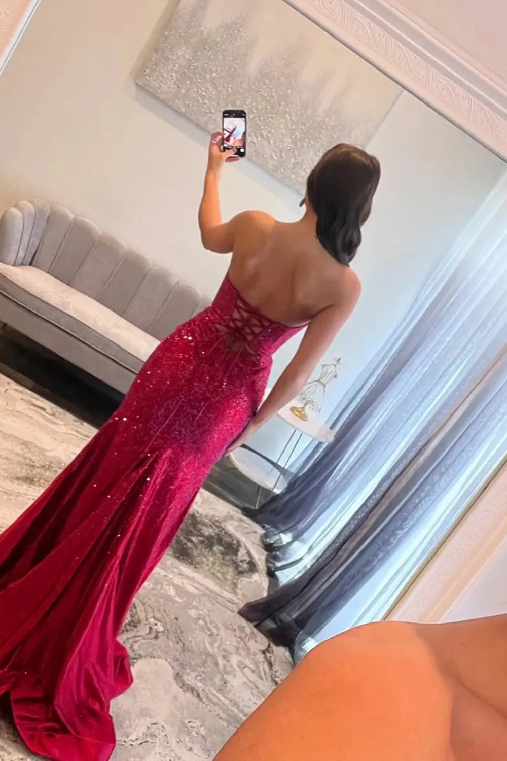 Sparkly Lilac Beaded Sweetheart Mermaid Long Prom Dress with Slit
