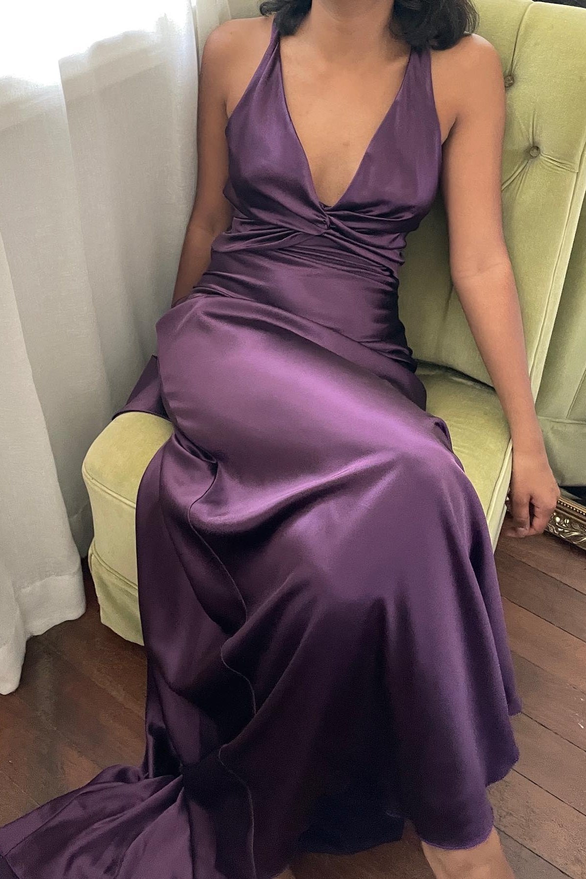 Simple Green V-Neck Satin Mermaid Long Prom Dress