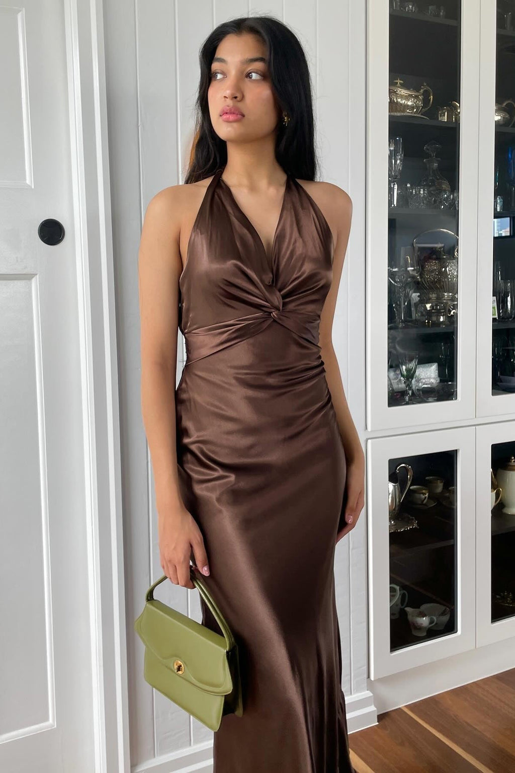 Simple Green V-Neck Satin Mermaid Long Prom Dress