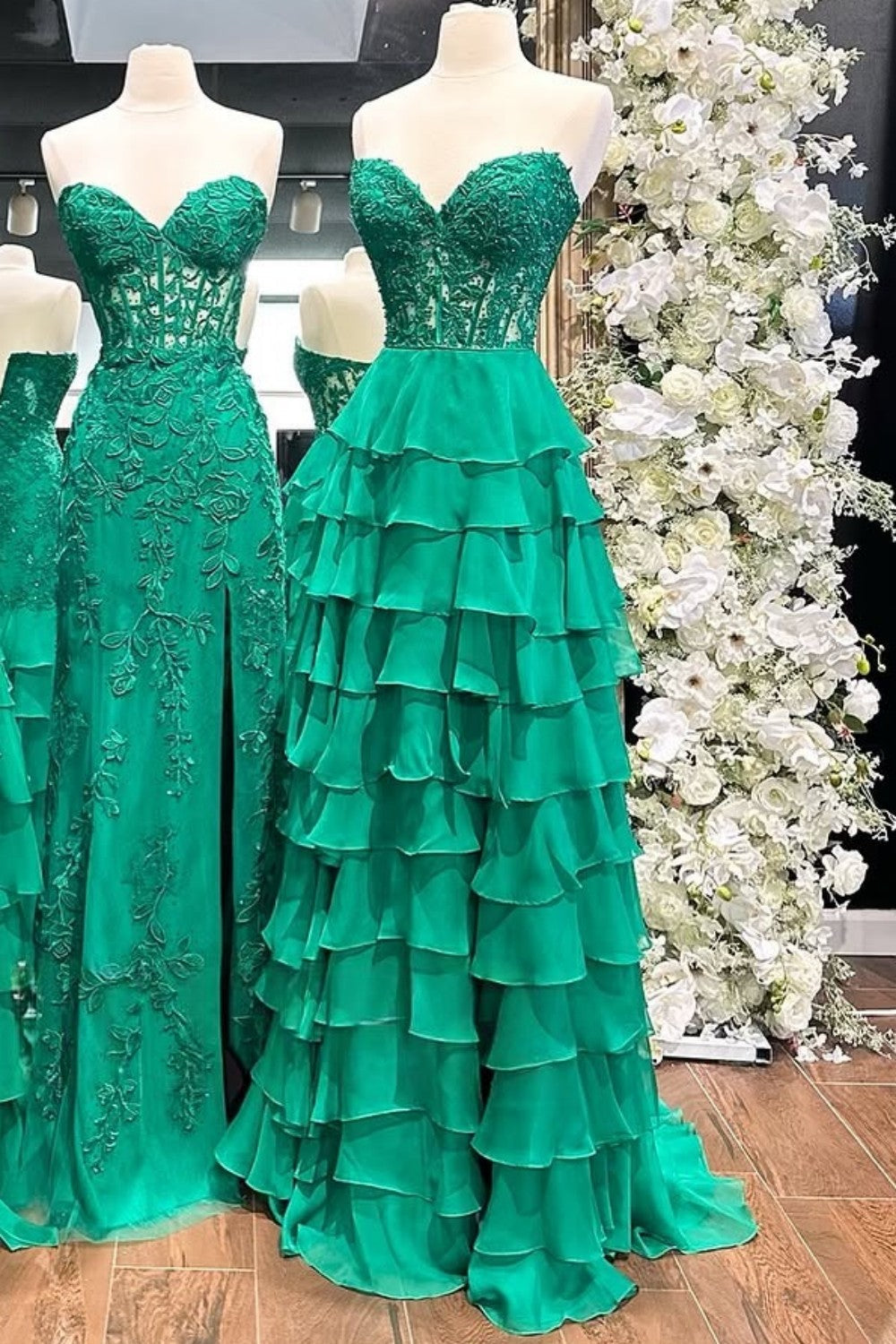 Light Blue Sweetheart Chiffon Tiered Long Corset Prom Dress with Slit