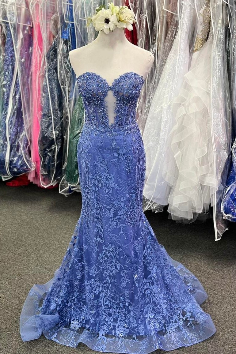 Black Sweetheart Mermaid Long Prom Dress with Appliques