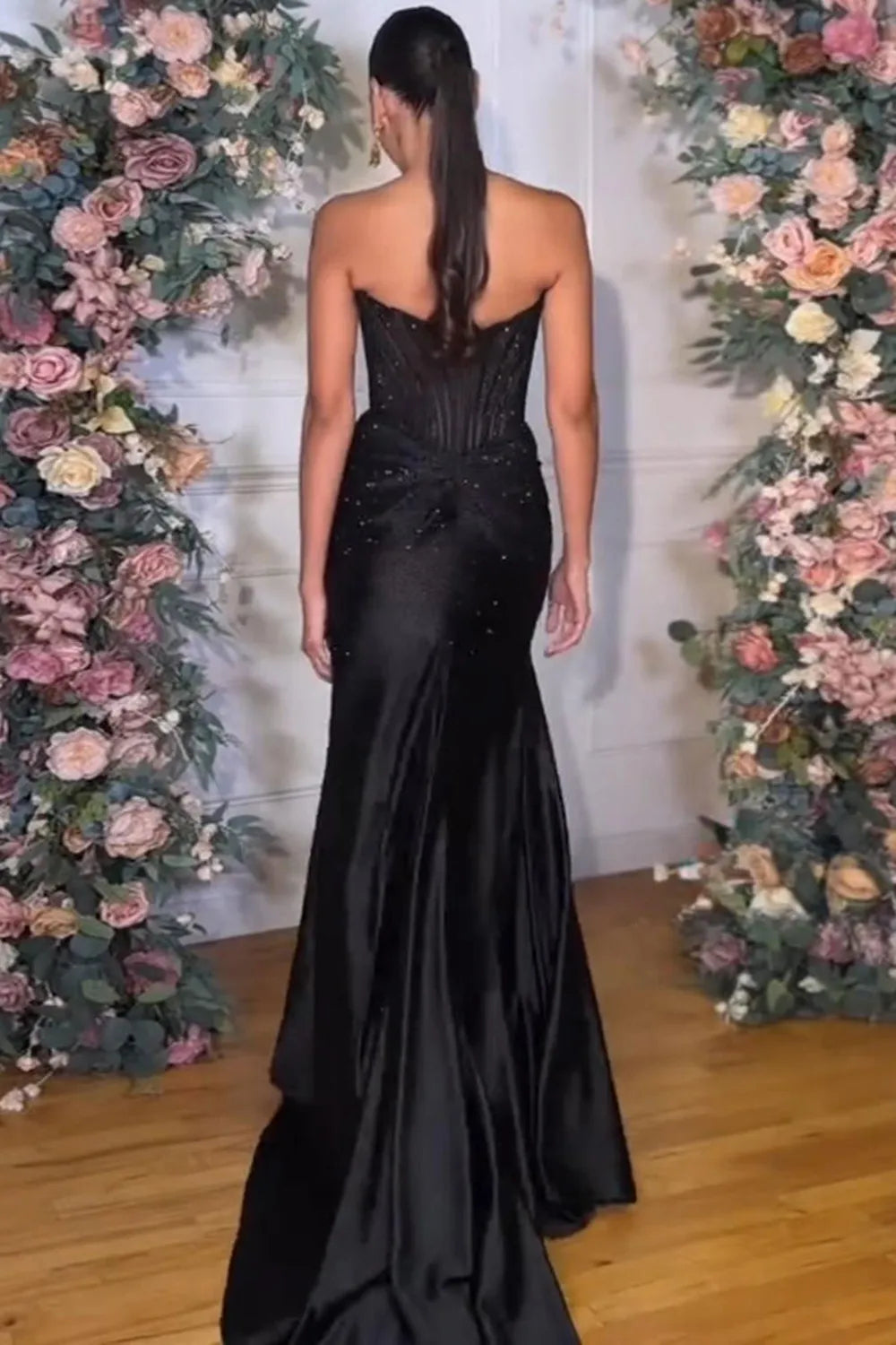 Glitter Light Blue Beaded Mermaid Long Corset Prom Dress with Slit