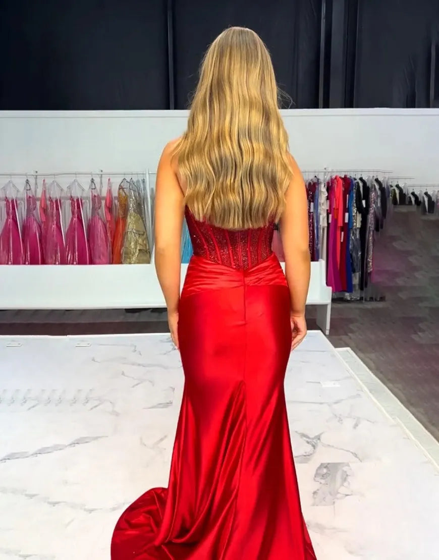 Glitter Dark Green Sweetheart Beaded Mermaid Long Corset Prom Dress