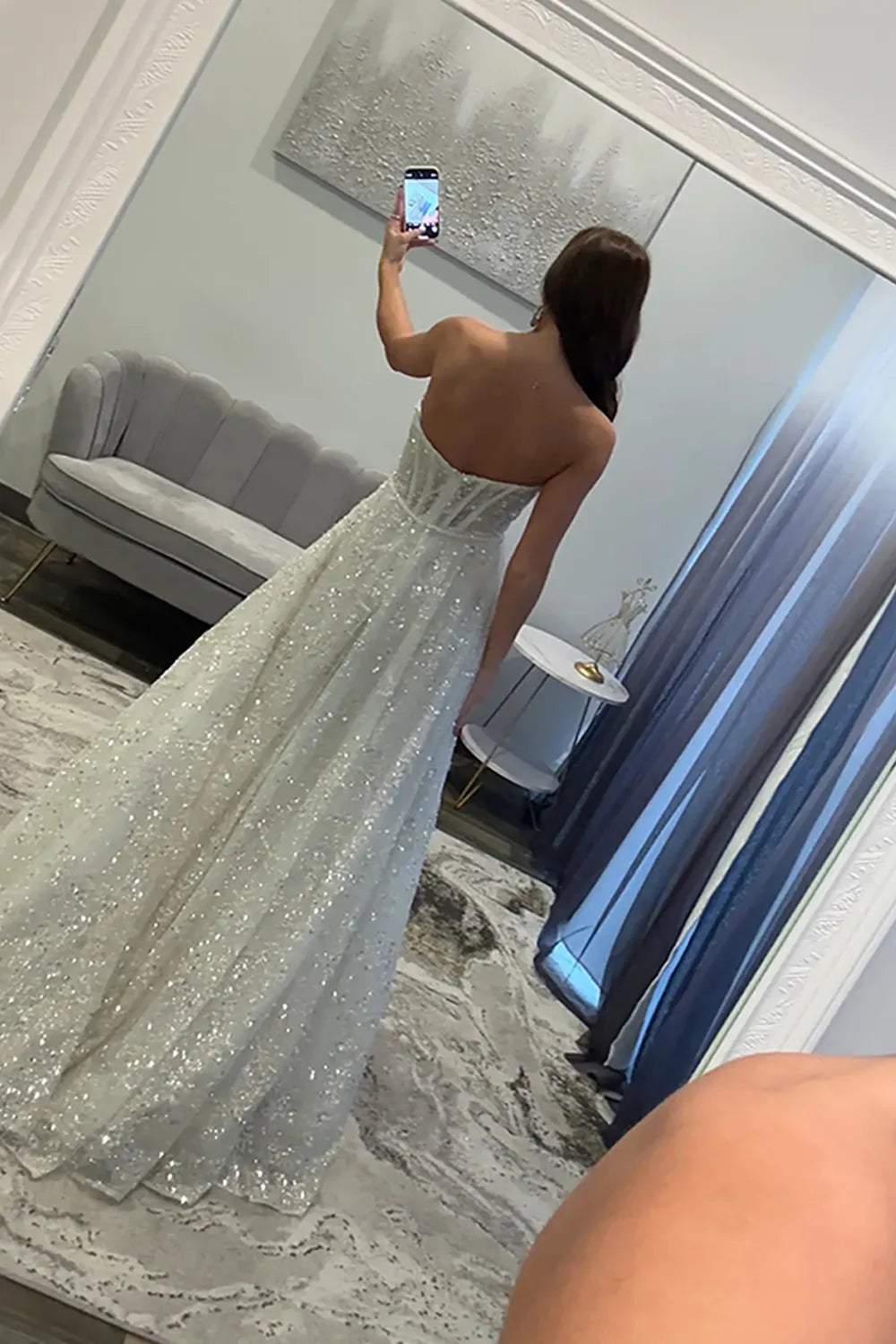 Sparkly White Sweetheart Sequin A-Line Long Prom Dress